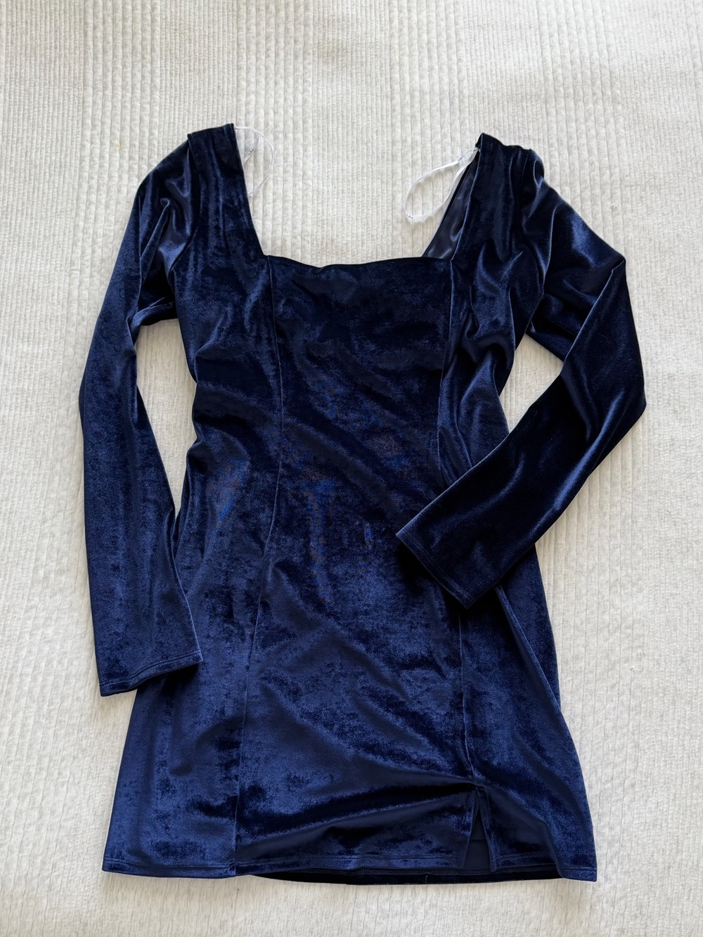 NWT: Lulu's Navy Velvet Long-Sleeve Square-Neck Mini Dress (Size XL)